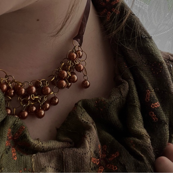 vintage brown beaded layered necklace - Picture 1 of 2